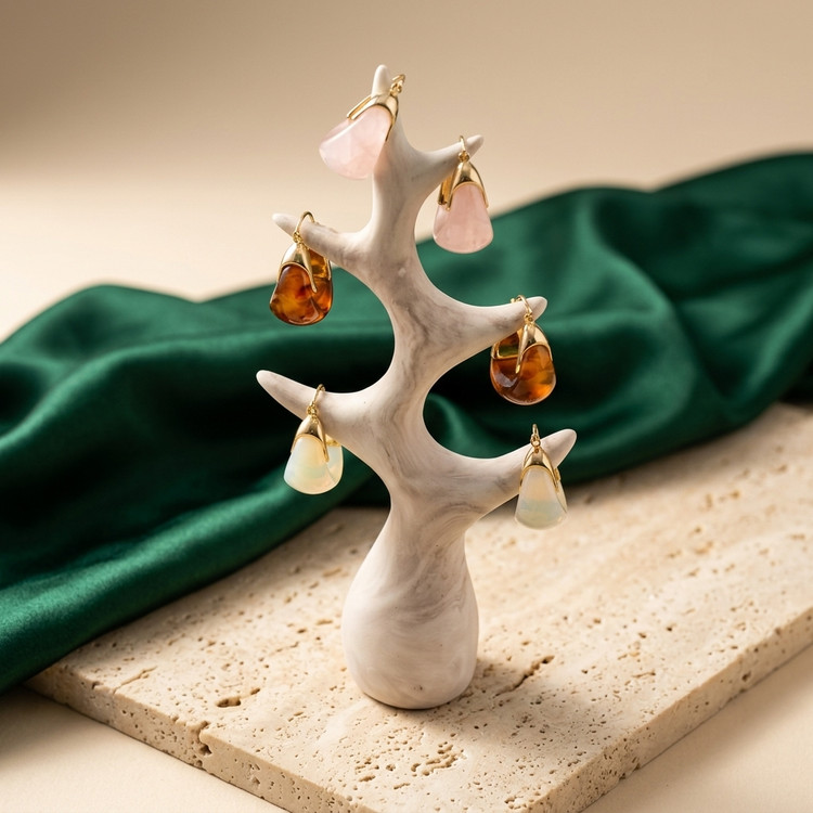گوشواره حلقهای سنگی؛ کد(۴۰۱۶)ظرافتی لوکس برای استایلی که دیده میشود